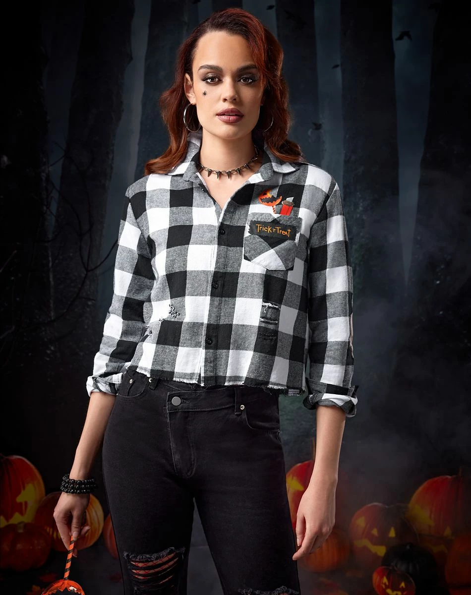 Spirit Halloween Adult Flannel Shirt - Trick 'r Treat 1 Spirit Halloween Adult Flannel Shirt - Trick 'r Treat