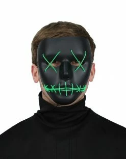 Spirit Halloween Light Up EL Wire Green Stitched Black Half Mask