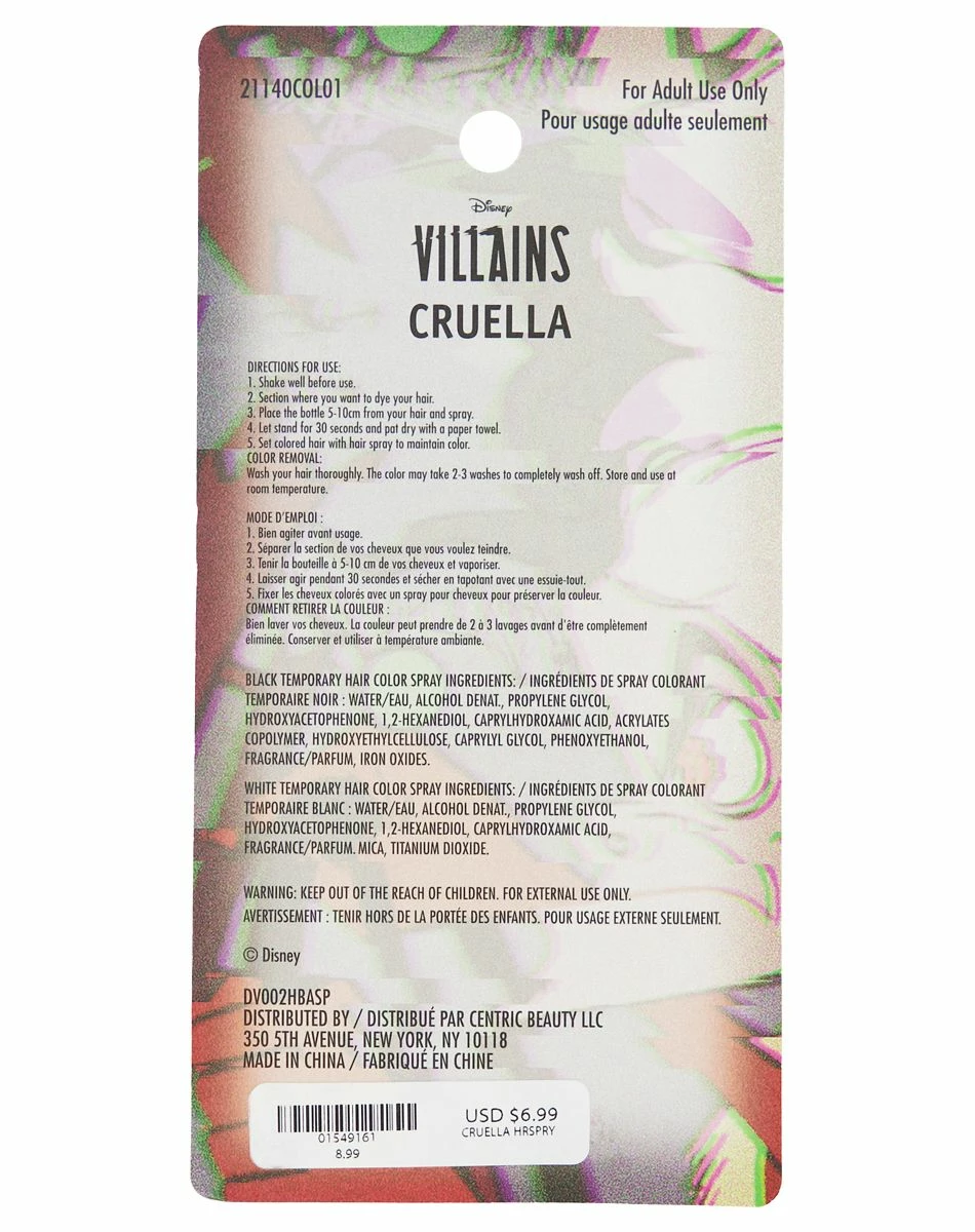 Spirit Halloween Cruella Classic Color Hairspray 2 oz. - Disney Cruella 3 Spirit Halloween Cruella Classic Color Hairspray 2 oz. - Disney Cruella - Image 3
