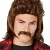 Spirit Halloween Brown Mullet Wig With Mustache