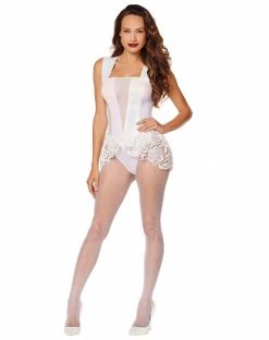 Spirit Halloween White Faux Leather Lace Bodysuit