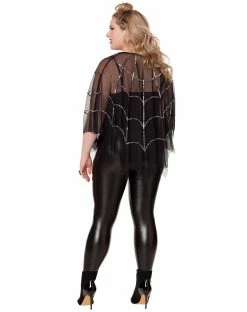 Spirit Halloween Adult Sequin Spider Web Plus Size Poncho -Halloween ACCESSORIES store 01570605 b