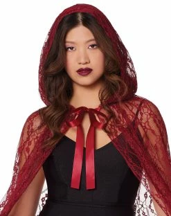 Spirit Halloween Adult Burgundy Lace Cape -Halloween ACCESSORIES store 01574193 c