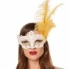 Spirit Halloween Gold Feather and Lace Eye Half Mask