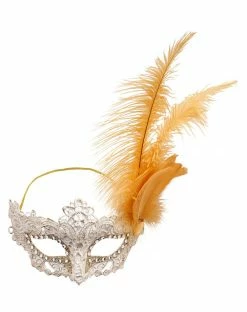 Spirit Halloween Gold Feather and Lace Eye Half Mask -Halloween ACCESSORIES store 01587898 c