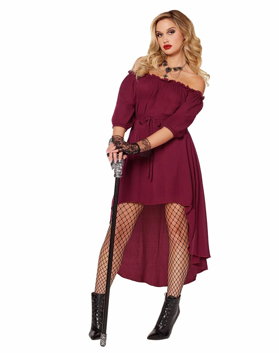 Spirit Halloween Adult Burgundy Peasant Dress 1 Spirit Halloween Adult Burgundy Peasant Dress