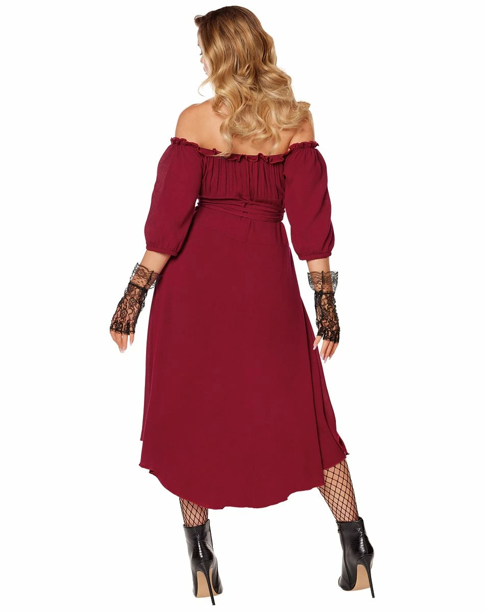 Spirit Halloween Adult Burgundy Peasant Dress 2 Spirit Halloween Adult Burgundy Peasant Dress - Image 2