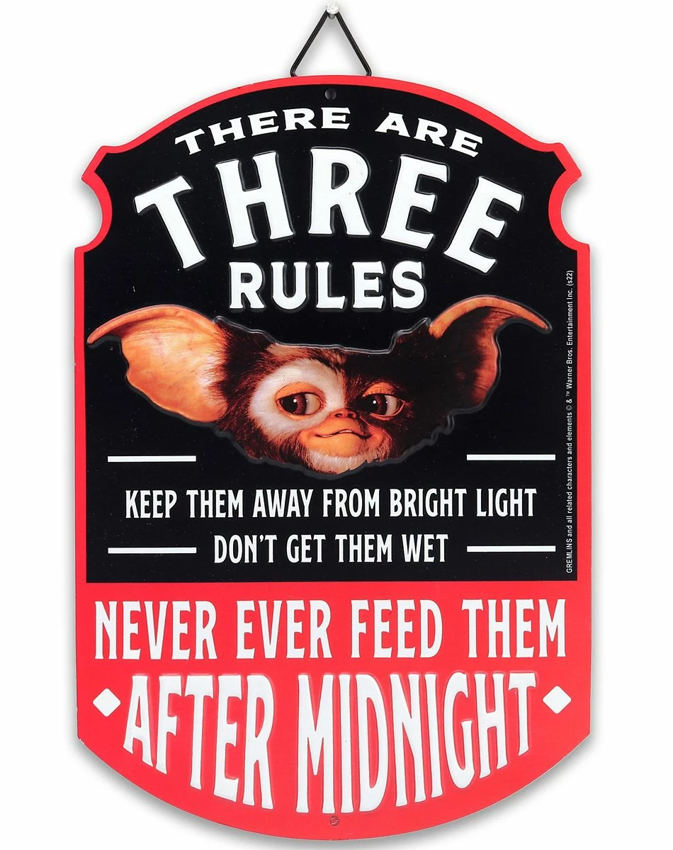 Spirit Halloween Three Rules Gizmo Sign - Gremlins 1 Spirit Halloween Three Rules Gizmo Sign - Gremlins