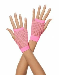 Spirit Halloween Neon Pink Short Fishnet Gloves