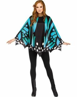 Spirit Halloween Adult Teal Butterfly Poncho