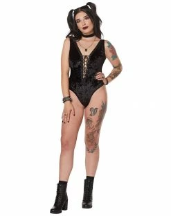 Spirit Halloween Black Velvet Lace-Up Front Bodysuit -Halloween ACCESSORIES store 07602907 c